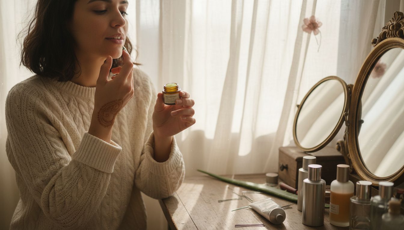Woman applying plant-based lip balm
