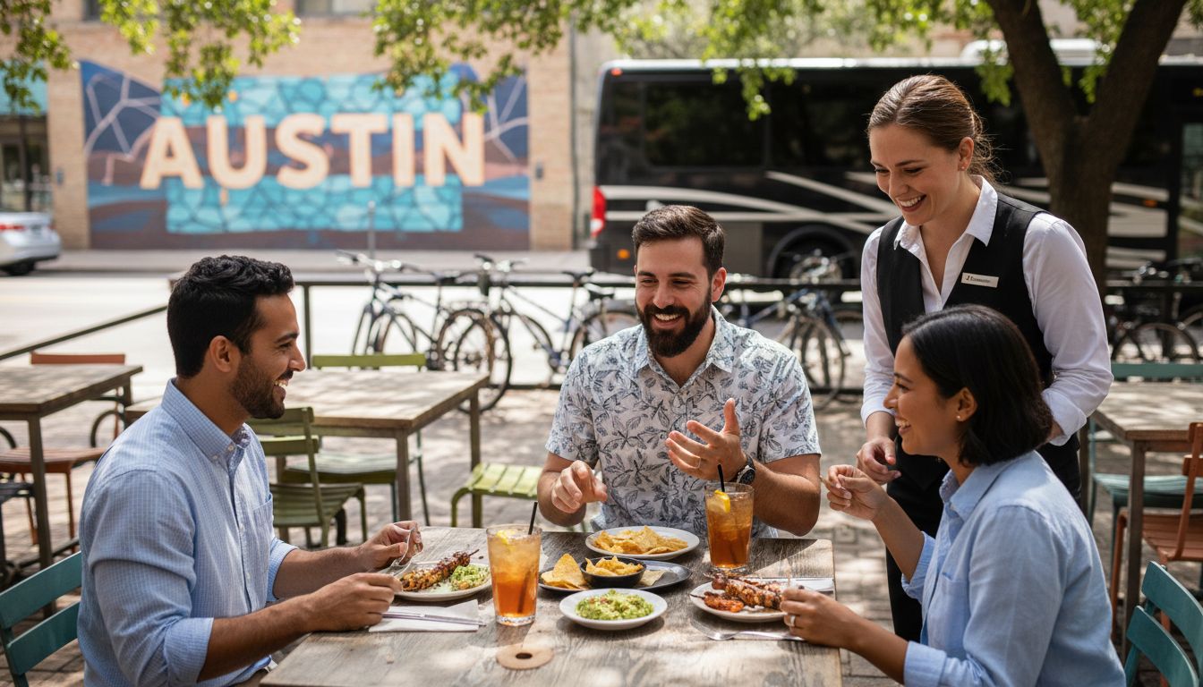 Small group dining on Austin patio with concierge