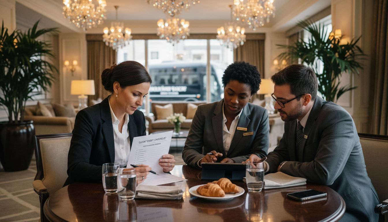 Hospitality coordinator planning guest experience meeting
