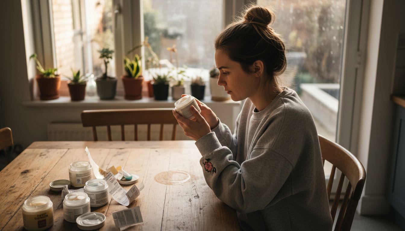 Woman reviewing beauty product ingredients