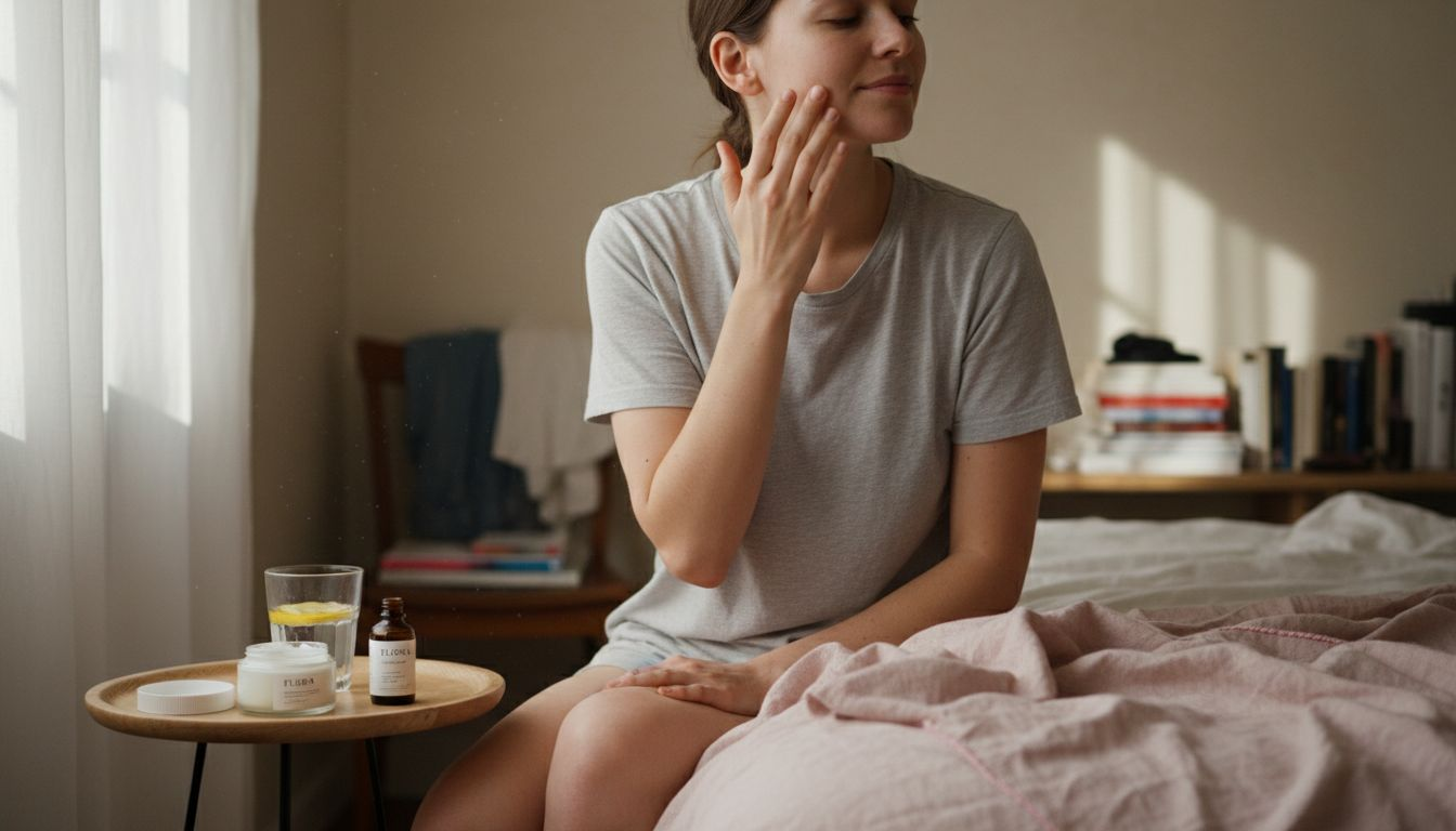 Applying botanical serum for sensitive skin