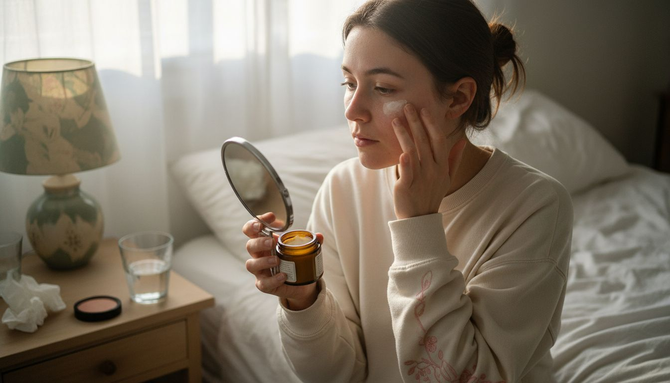 Woman with eczema applying gentle cream