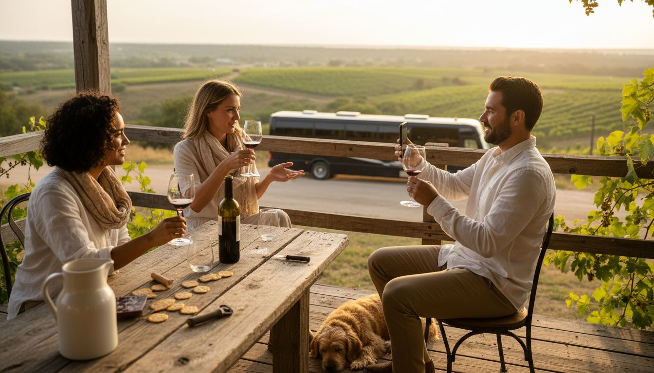 Friends enjoying private wine tasting outdoors