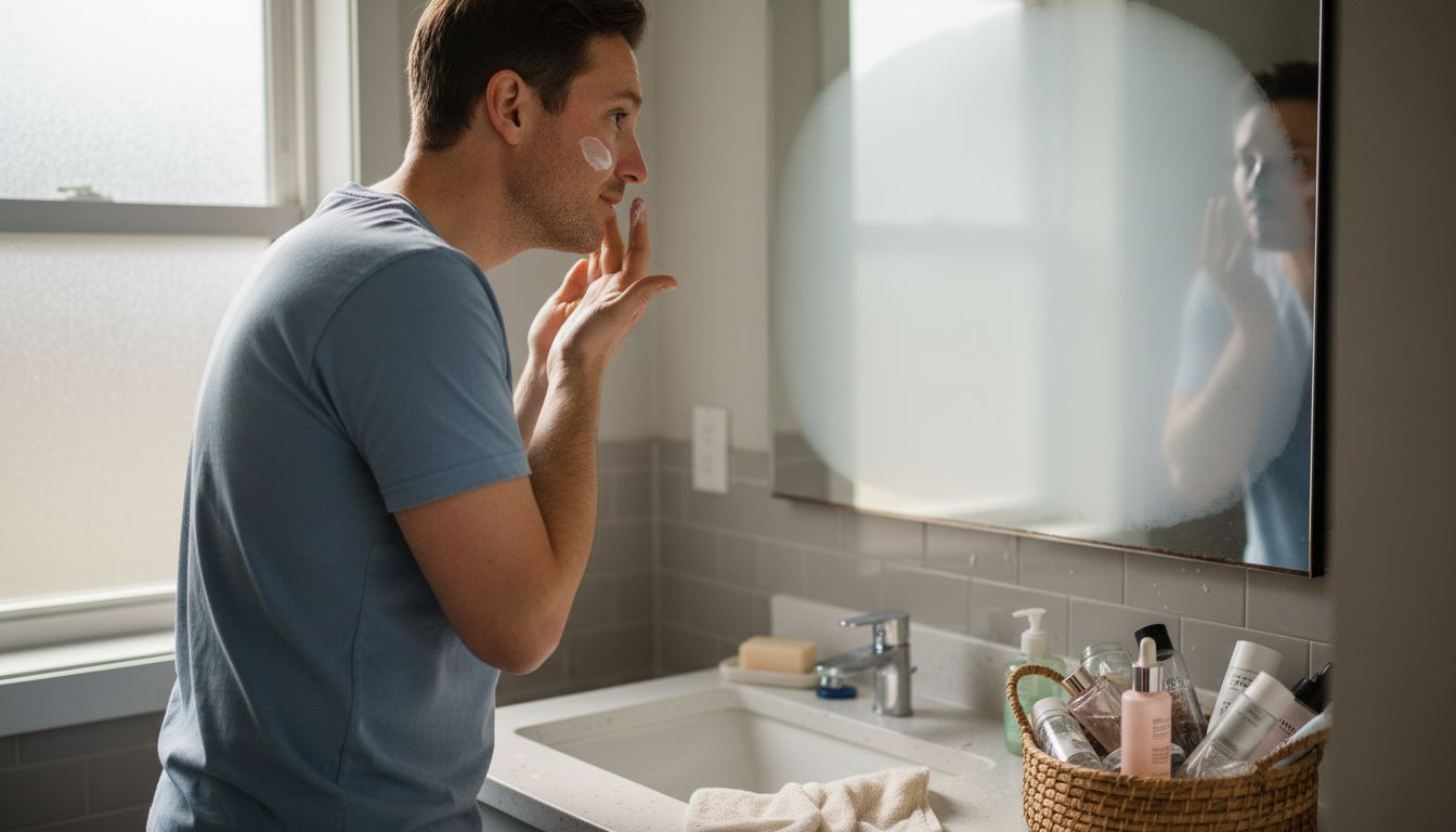 Man applying skincare for sensitive skin