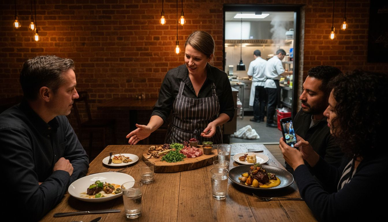 Chef and guests at Austin culinary tasting