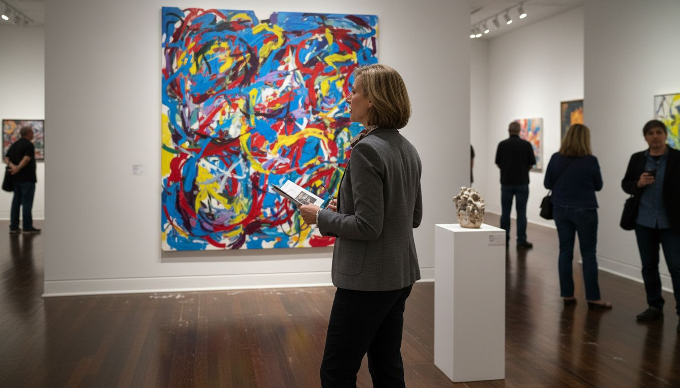 Woman touring Austin boutique art gallery