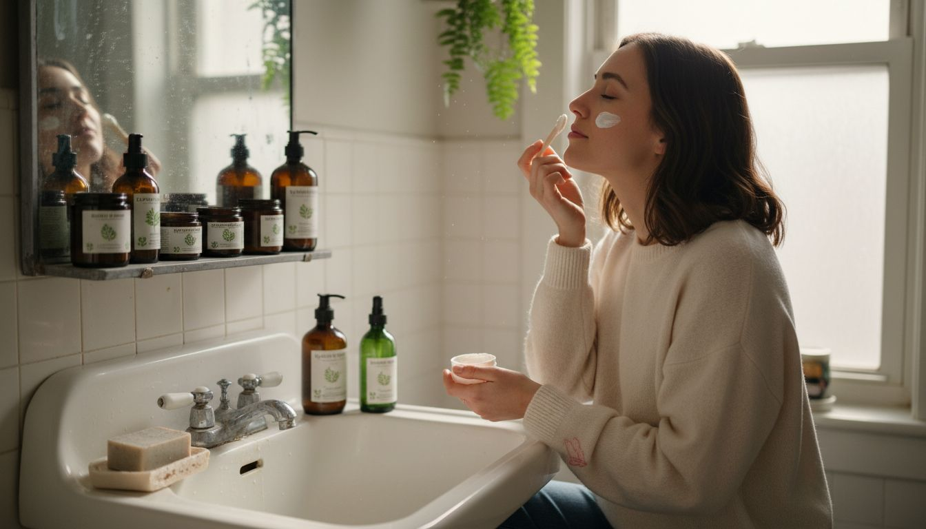 Applying plant-based makeup for sensitive skin