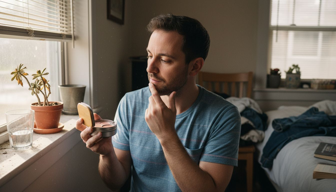 Man with sensitive skin using sustainable product
