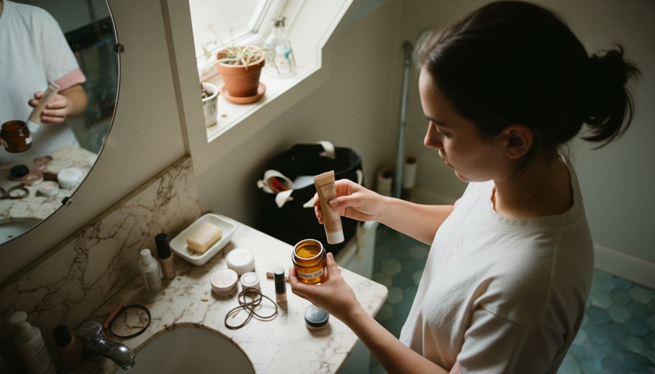 Person selecting natural skin makeup products