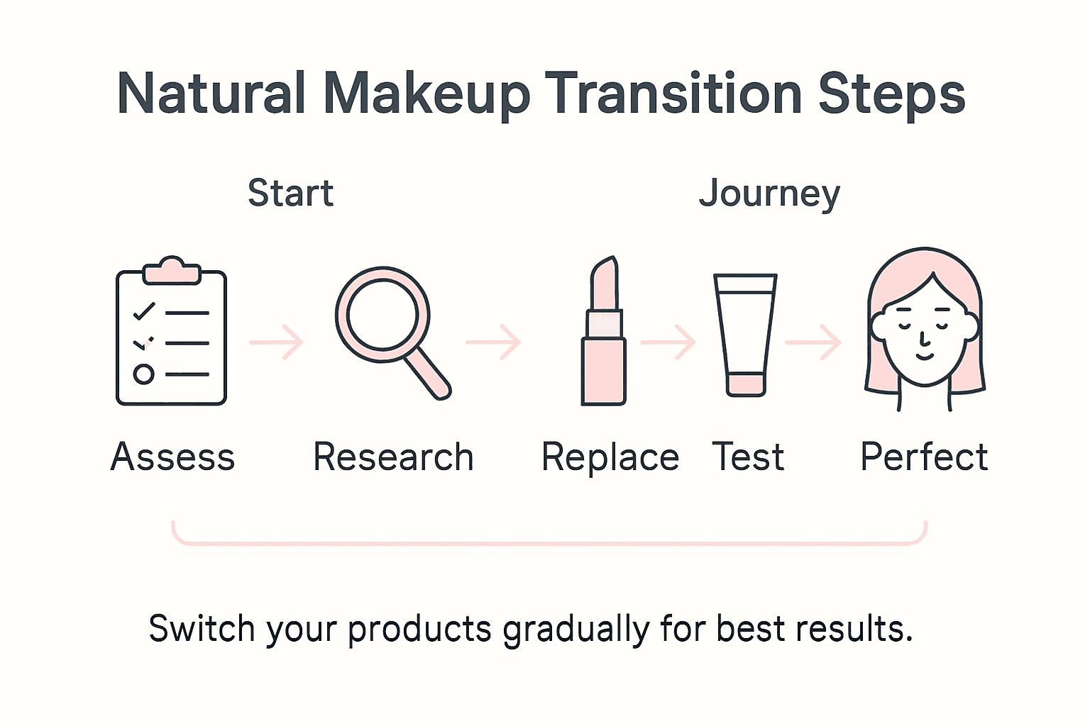 Infographic of steps for natural makeup switch