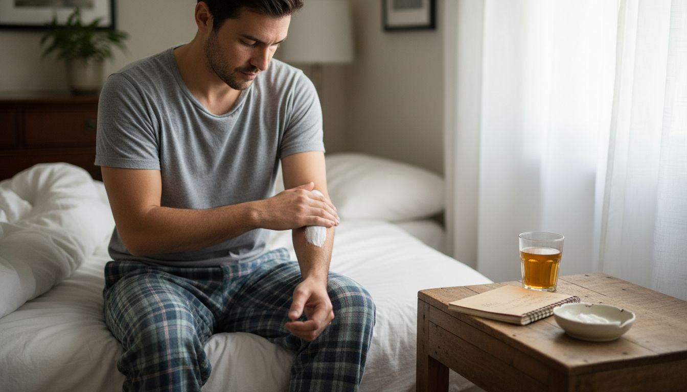 Man applying soothing lotion for sensitive skin