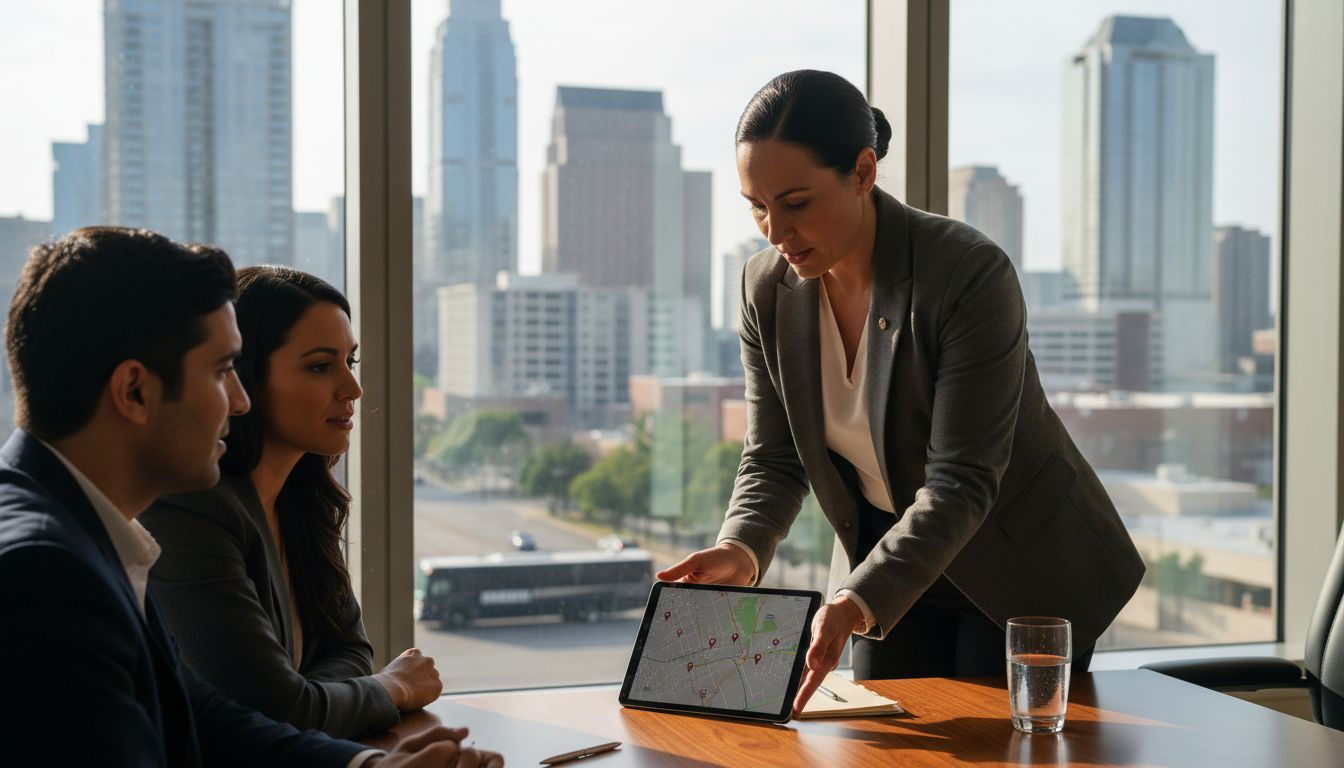 Concierge reviews city tour plans with clients