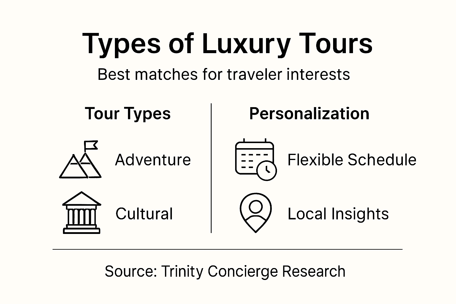 Infographic summarizing types of luxury tours