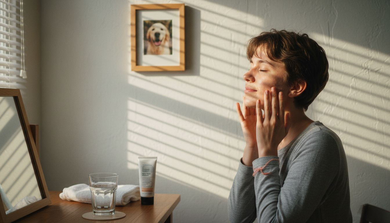 Person practices minimalist skin care routine