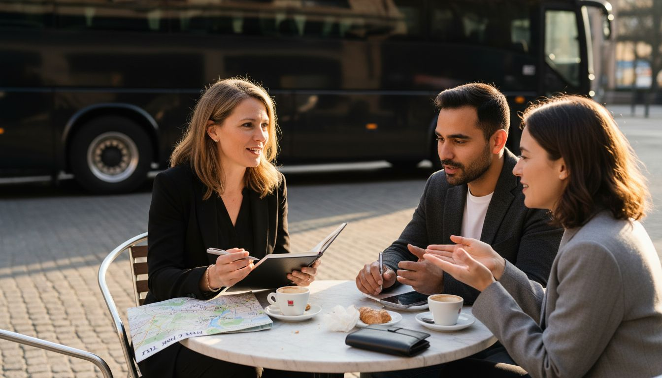 Consultant meeting clients to plan custom tour