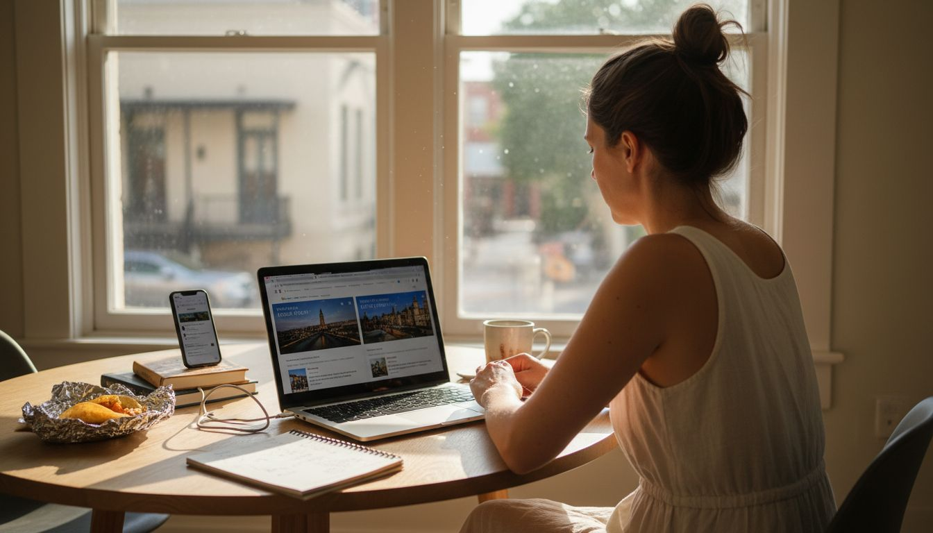 Woman researching luxury tour operators online