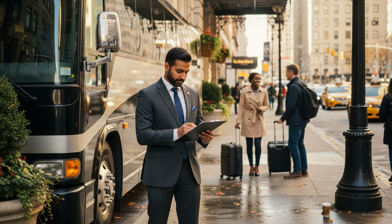 Concierge coordinating luxury travel outside hotel