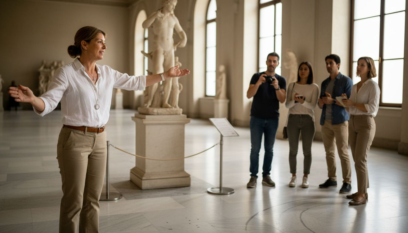 Tour guide leads luxury tour in a museum