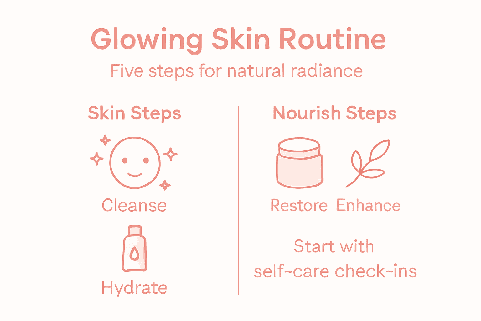 Infographic summarizing five steps radiant skin