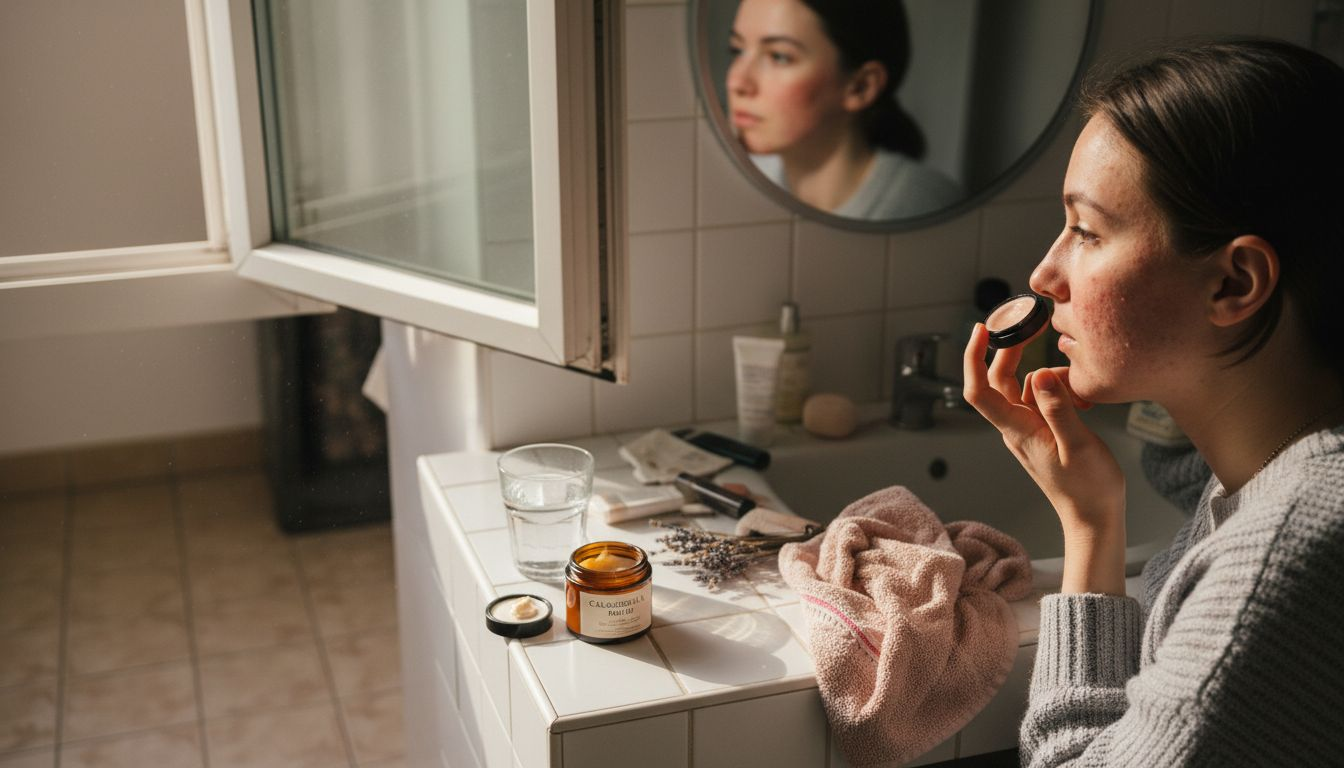 Person with eczema using botanical skincare