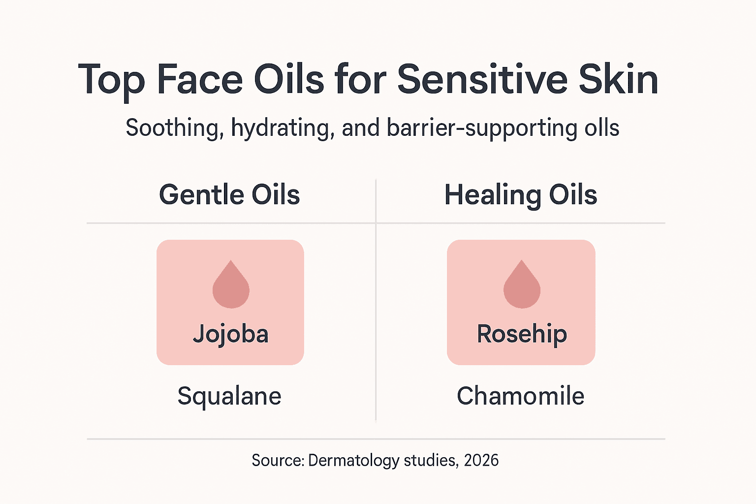 Infographic with top face oils for sensitive skin
