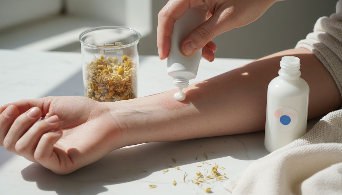 Applying chamomile cream to sensitive skin
