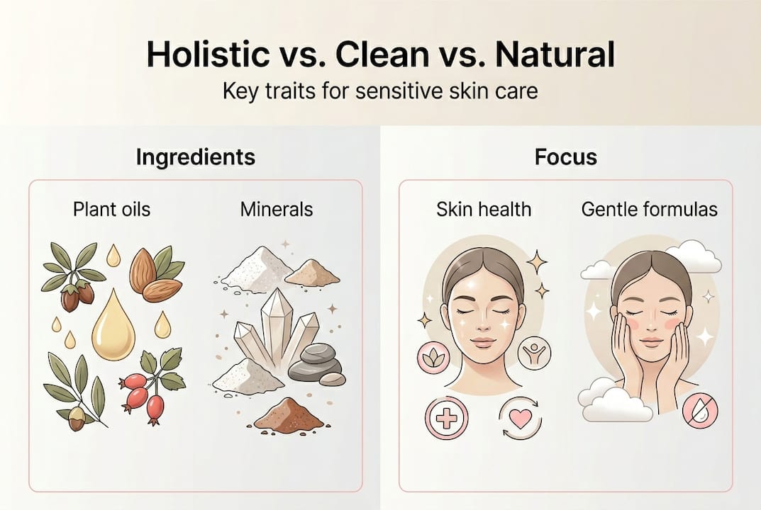 Infographic comparing holistic, clean, and natural makeup