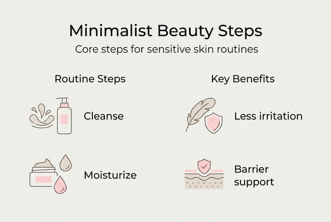 Infographic with steps and benefits for minimalist skincare