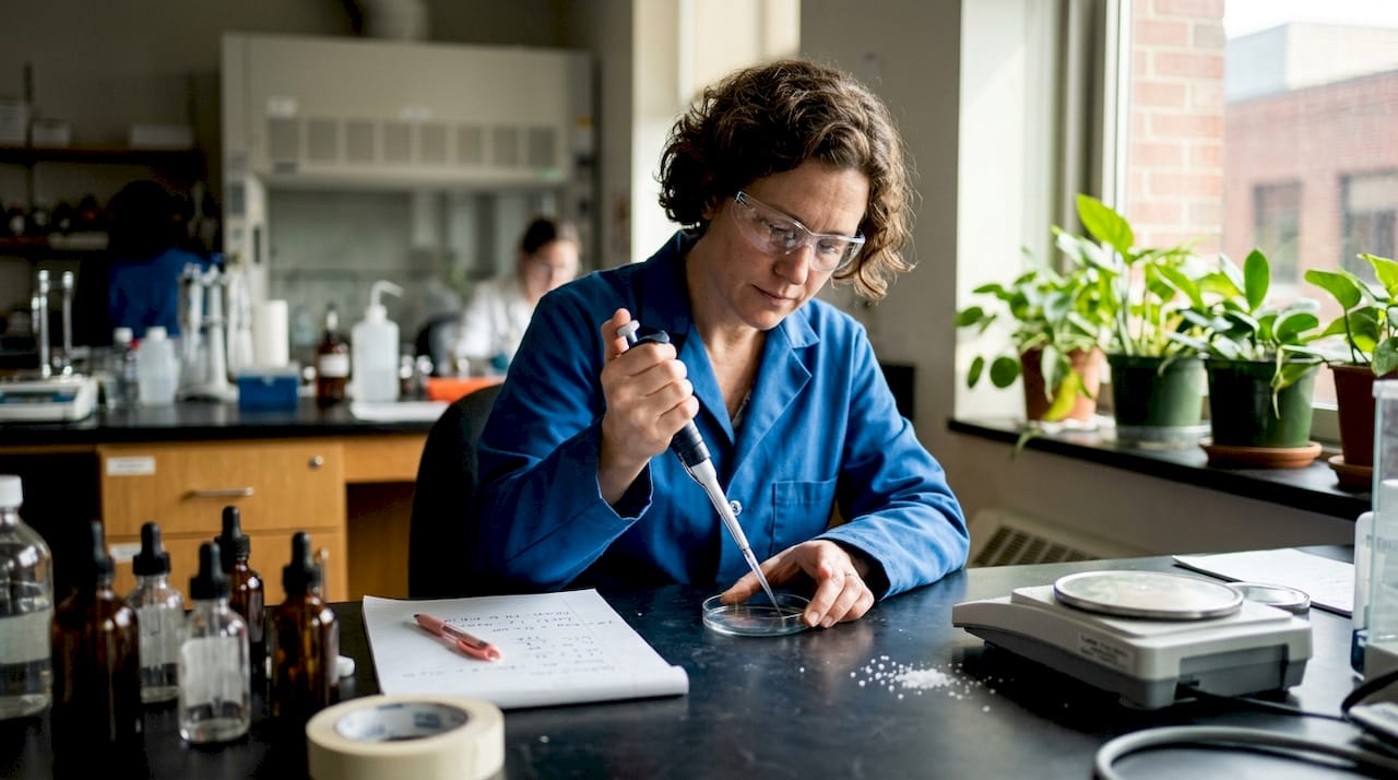 Lab scientist testing skincare ingredients
