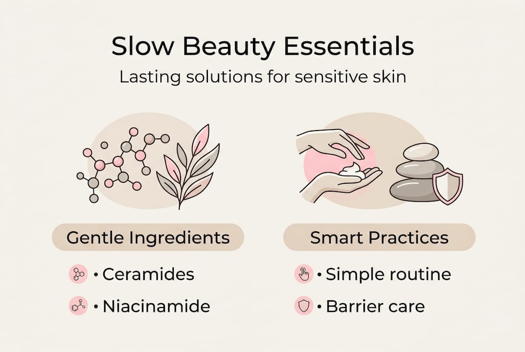 Infographic showing slow beauty essentials