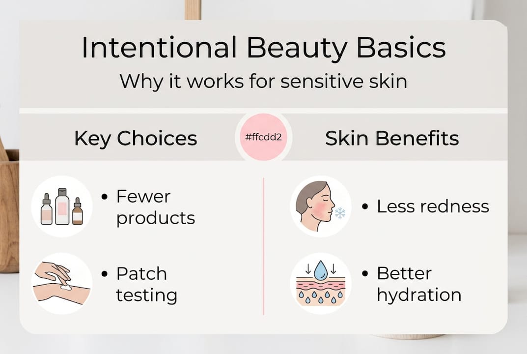 Infographic showing intentional beauty choices for sensitive skin