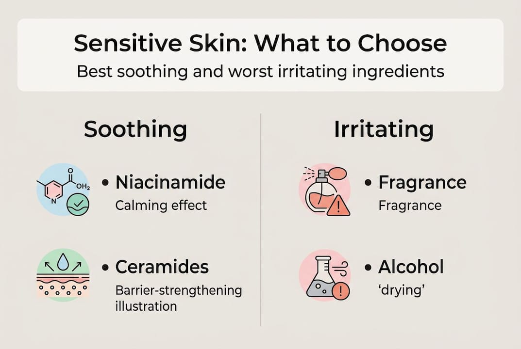Infographic showing soothing versus irritating ingredients