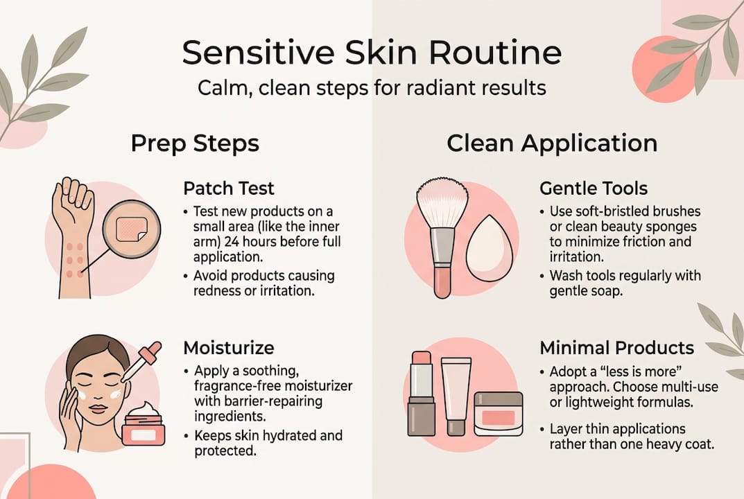 Infographic outlining calm, clean makeup steps