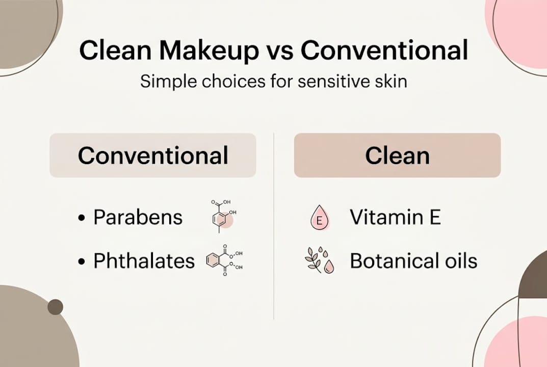 Clean vs conventional makeup infographic