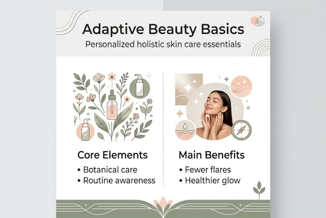 Infographic adaptive beauty core elements and benefits