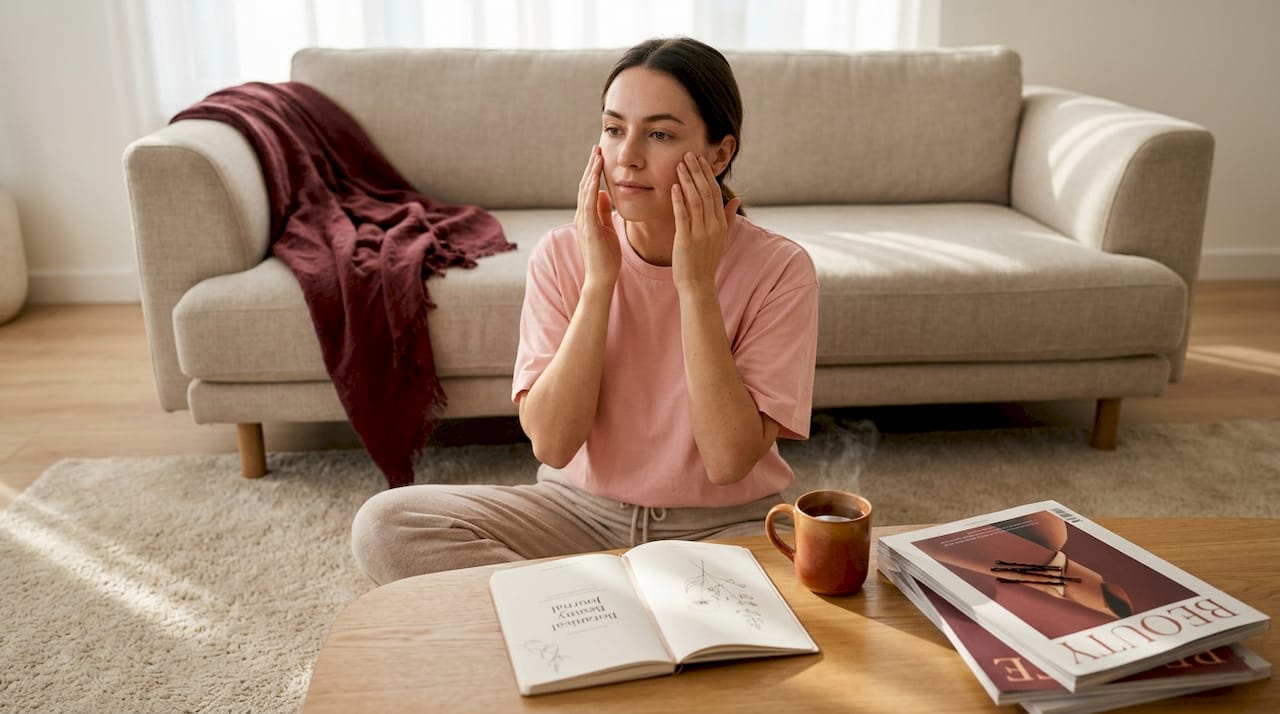 Woman enjoying relaxed beauty ritual at home