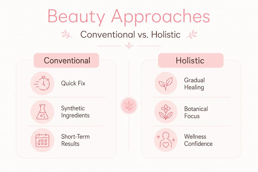 Infographic comparing conventional and holistic beauty
