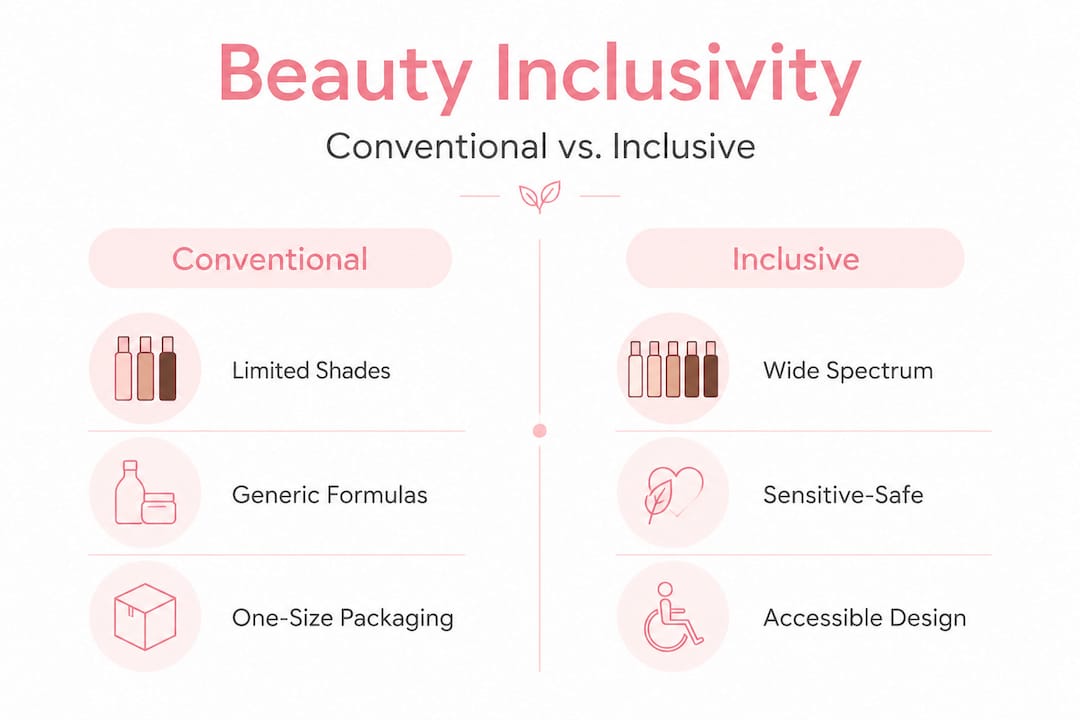 Infographic comparing conventional and inclusive beauty