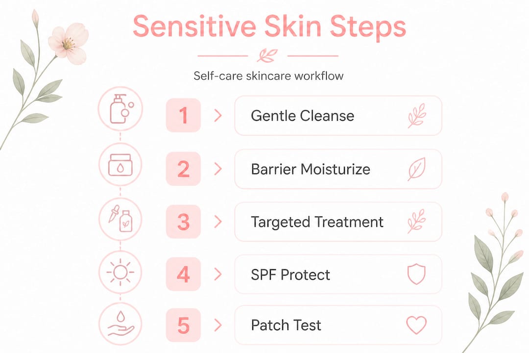 Infographic outlining sensitive skin care workflow steps