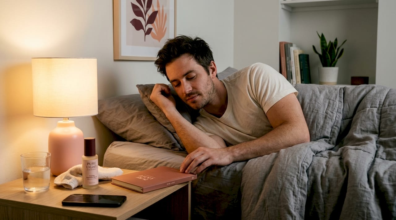 Man relaxing after evening skincare routine