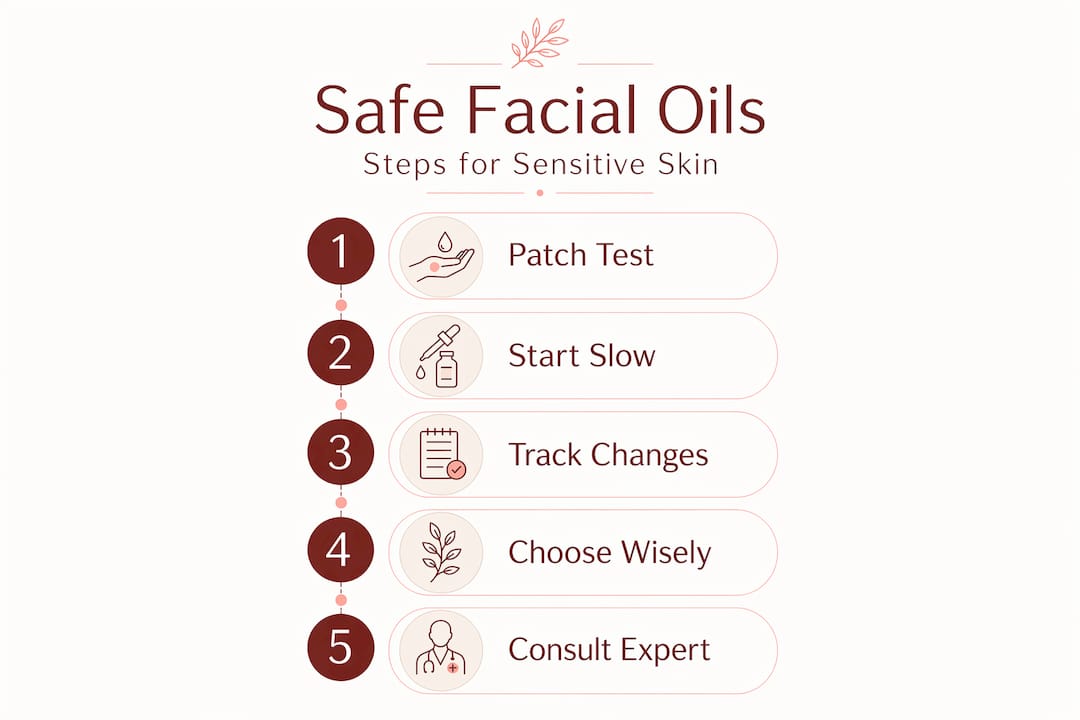 Infographic outlining safe facial oil steps