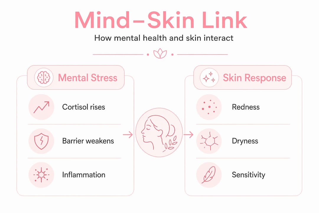 Infographic showing mental health and skin connection