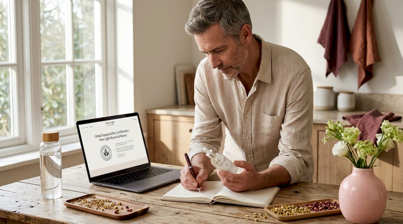 Man checks ingredient label at kitchen table