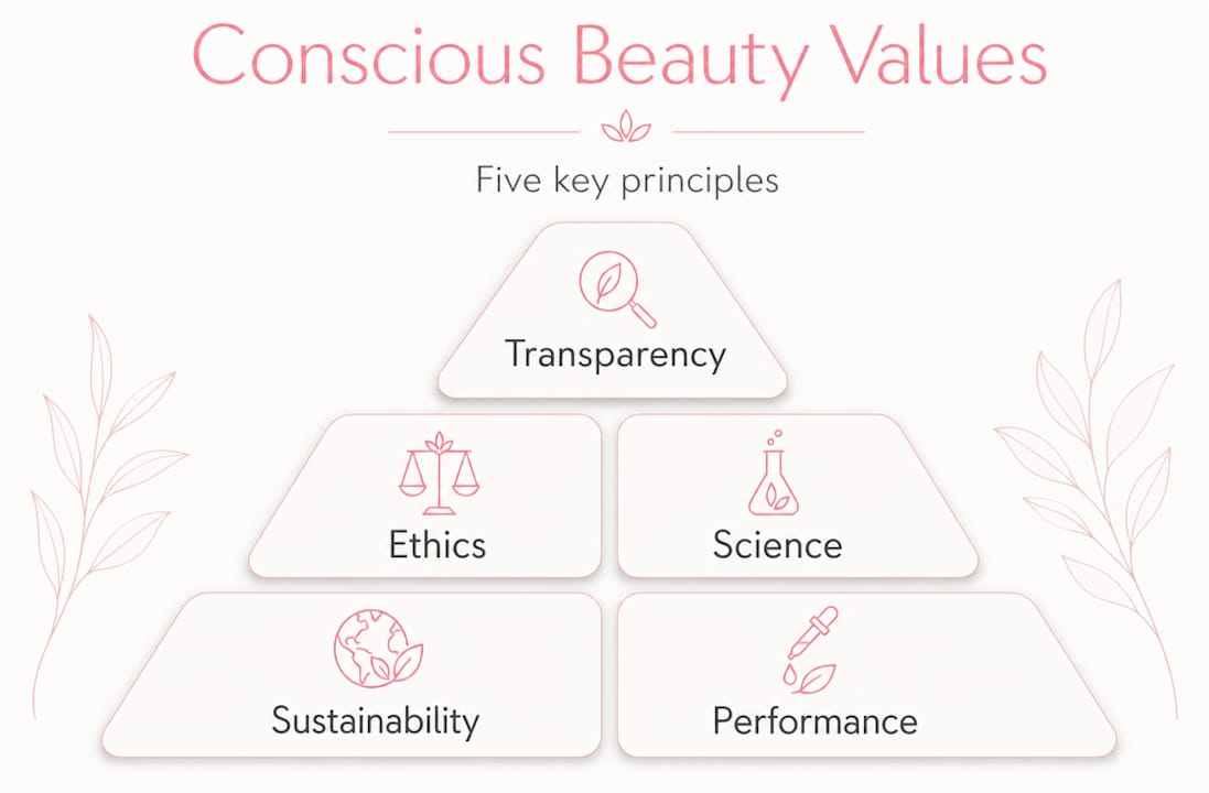 Hierarchy infographic shows conscious beauty values