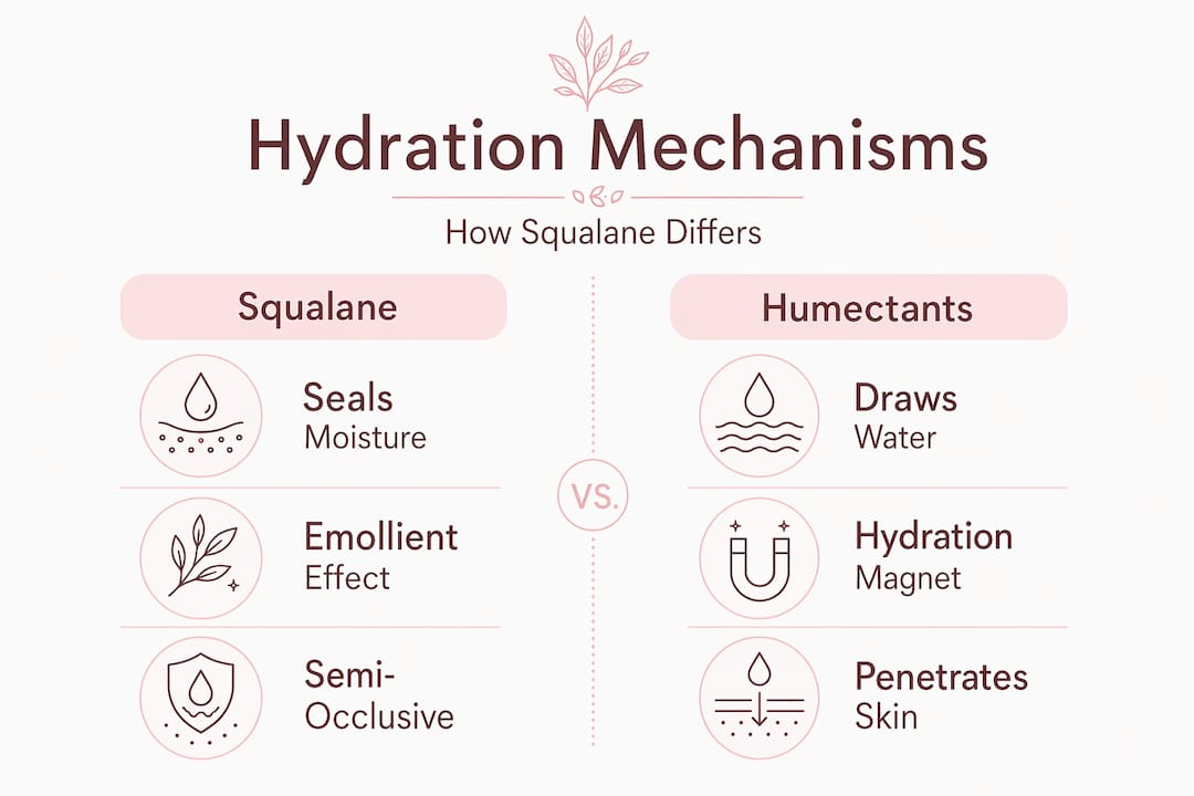 Infographic comparing squalane and humectant hydration