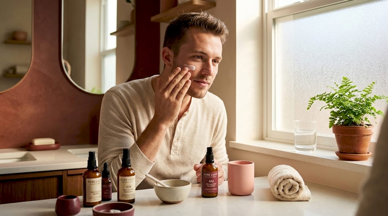 Man building confidence with beauty ritual