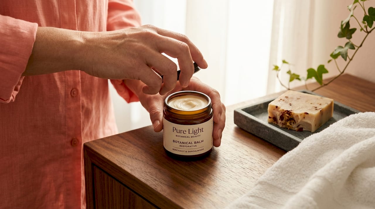 Hands opening natural wax balm jar