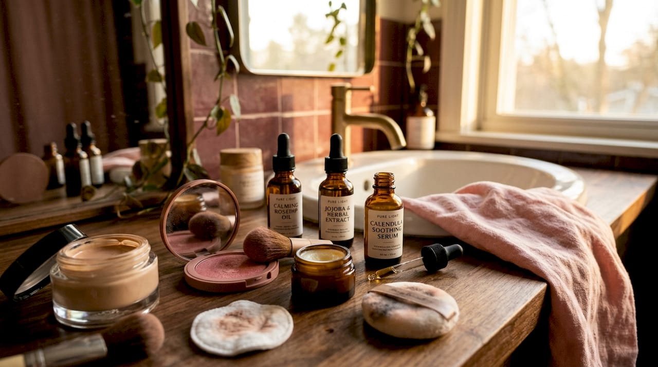 Close-up of cosmetic products with potential allergens