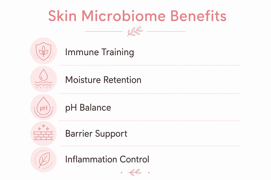 Infographic showing five key skin microbiome benefits