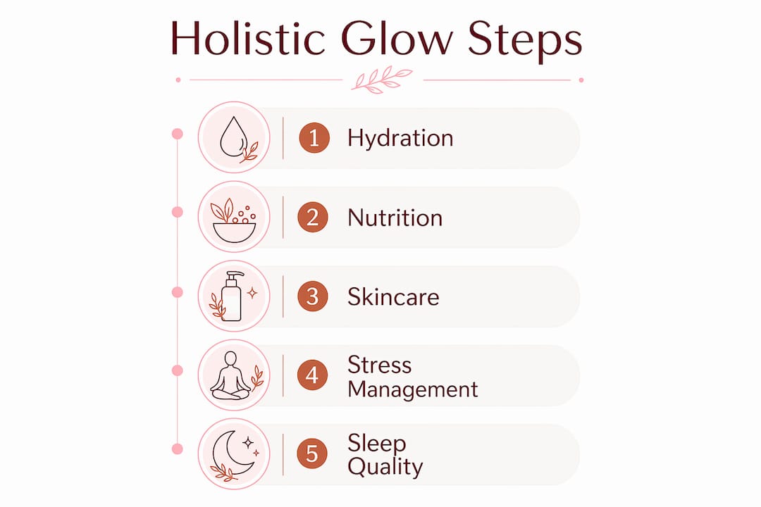 Infographic illustrating steps to achieve holistic glow